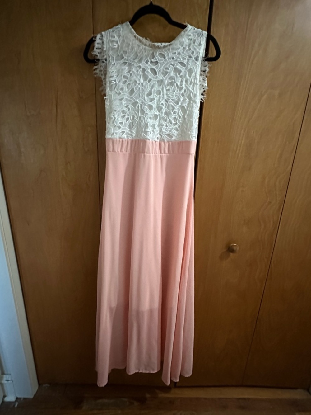 New white Lace Top pink Maxi Dress size Small with silk lining